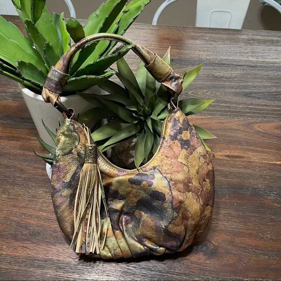 inge metallic shoulder mini bag leather tassel gold copper silver pewter Rare - Picture 4 of 11